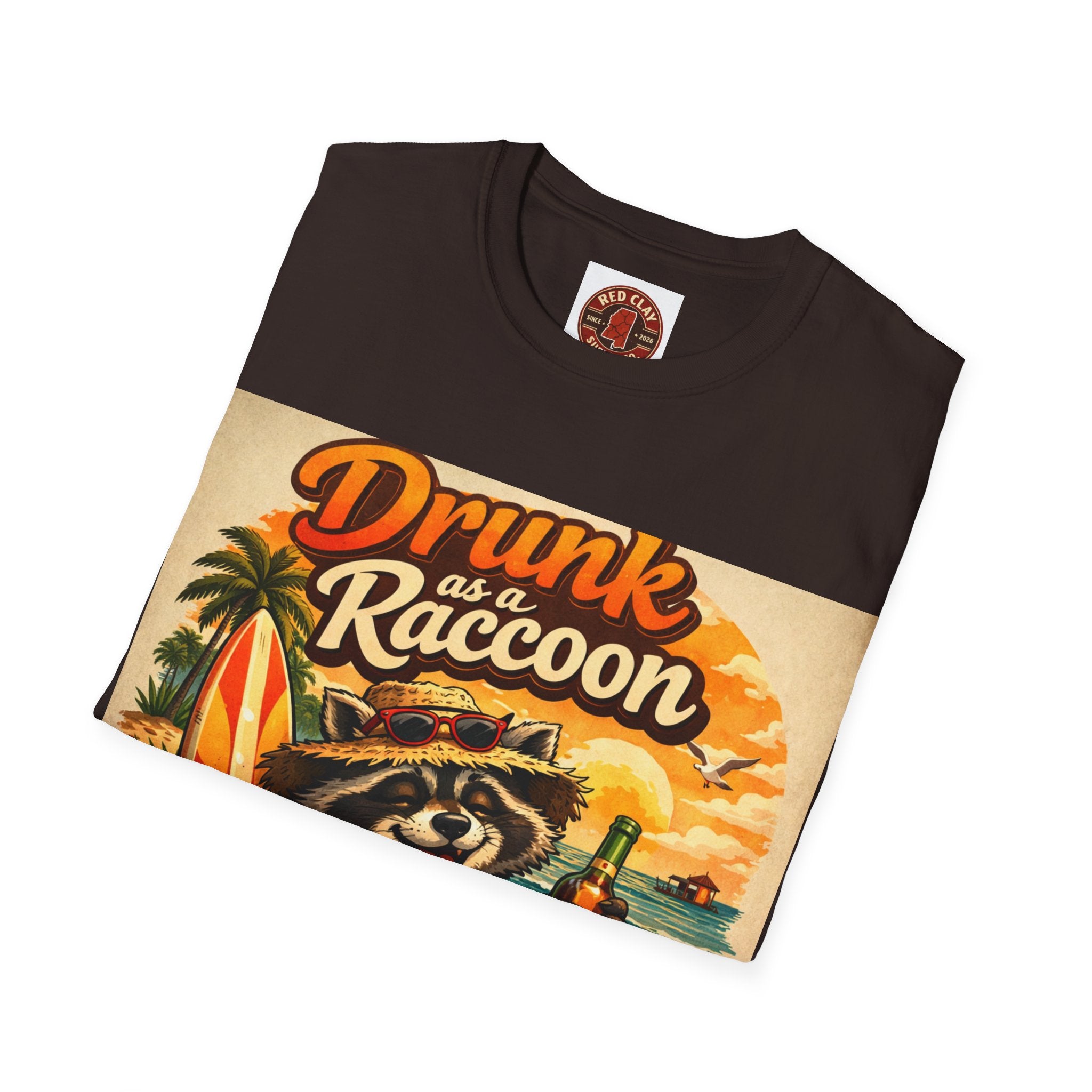 Drunk as a Raccoon Beach T-Shirt — Funny Summer Party Tee