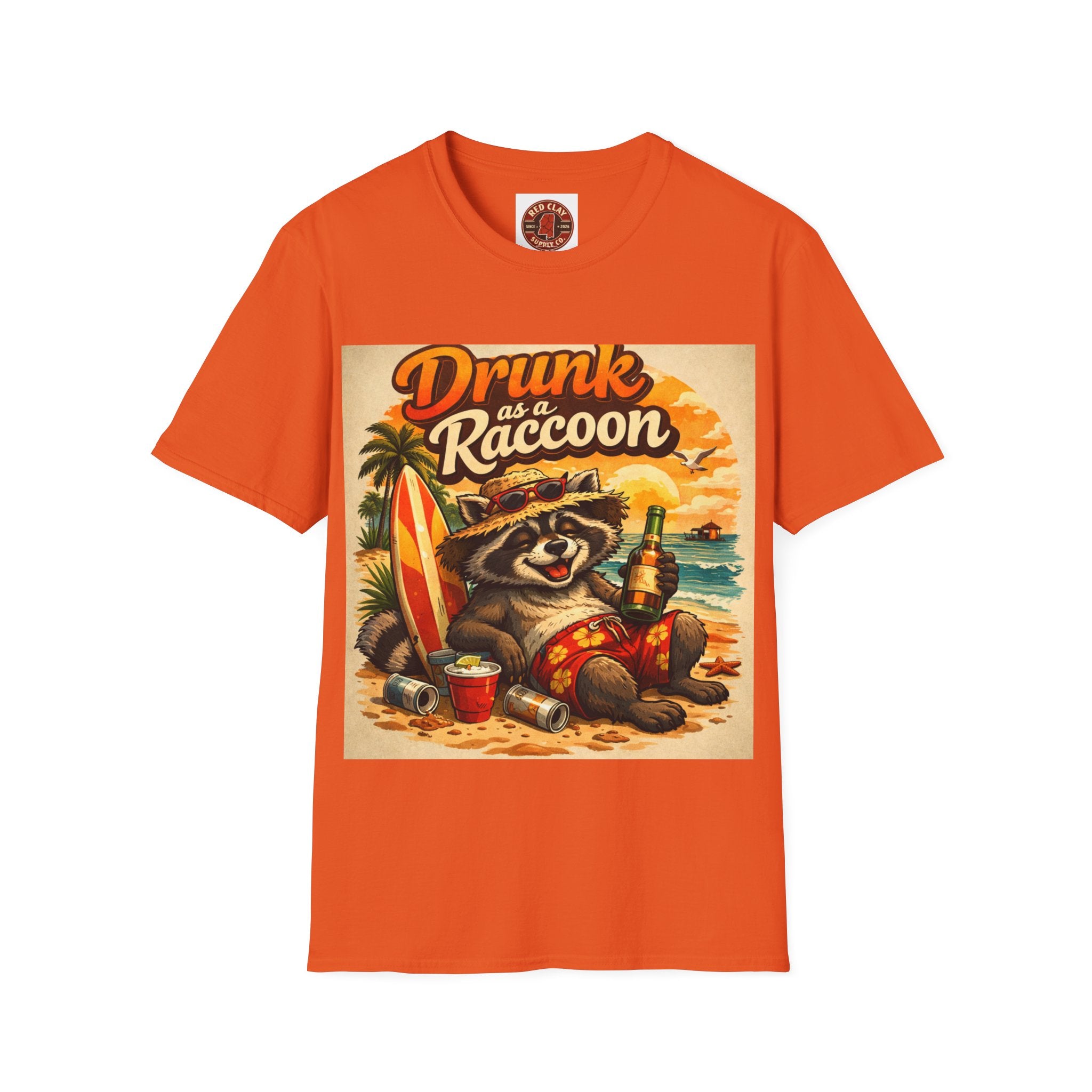Drunk as a Raccoon Beach T-Shirt — Funny Summer Party Tee