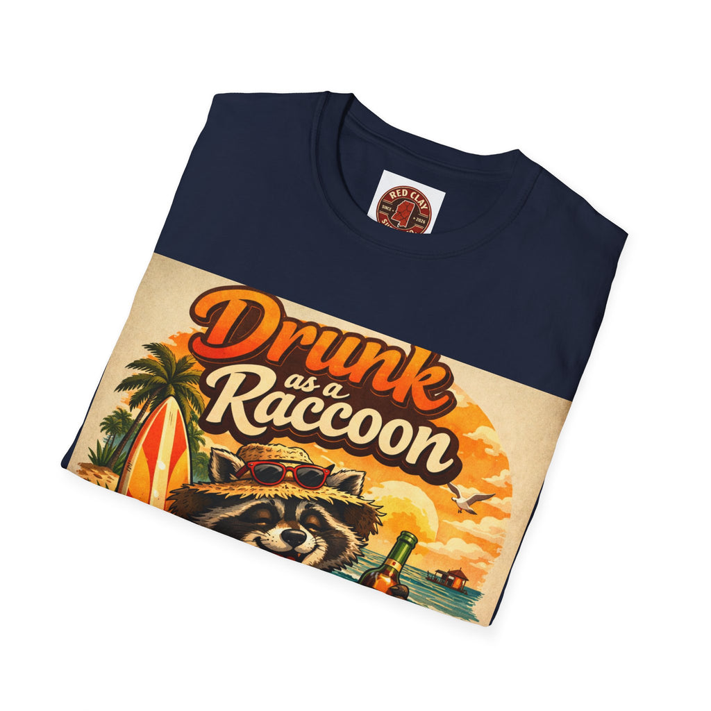 Drunk as a Raccoon Beach T-Shirt — Funny Summer Party Tee