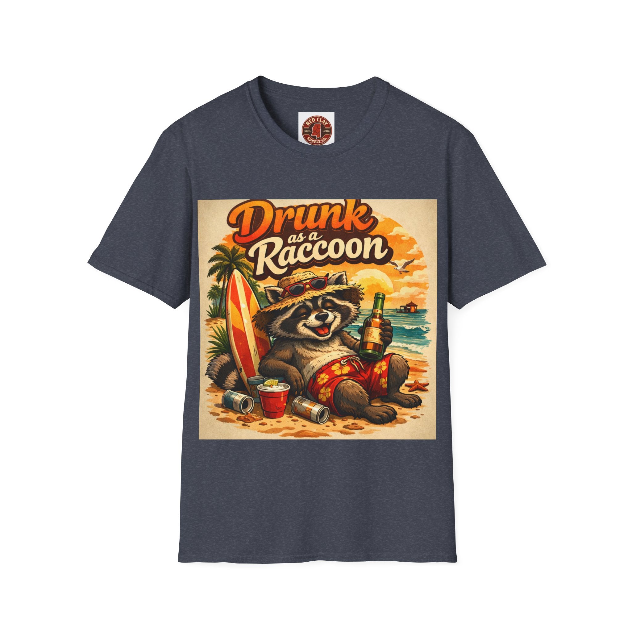 Drunk as a Raccoon Beach T-Shirt — Funny Summer Party Tee