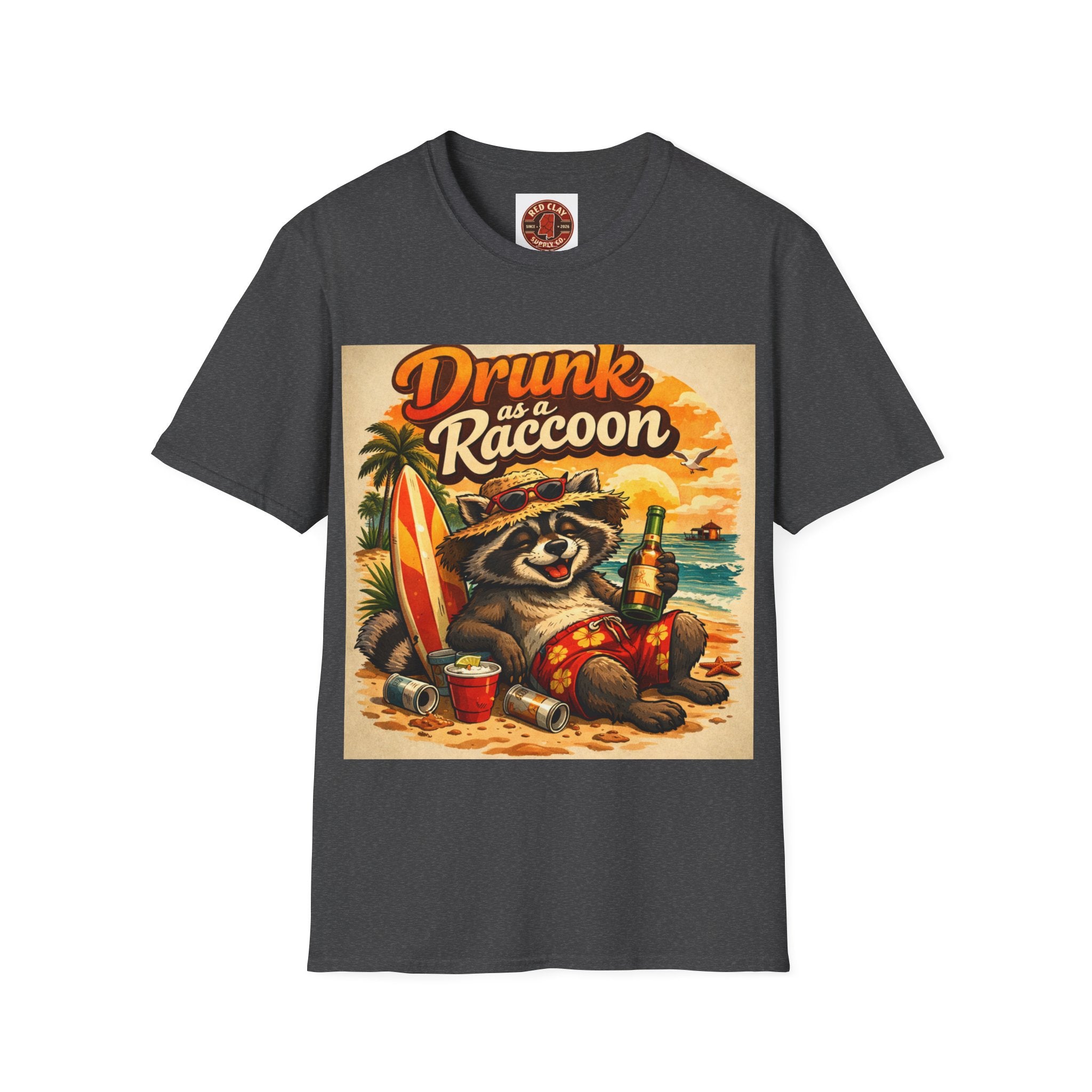 Drunk as a Raccoon Beach T-Shirt — Funny Summer Party Tee