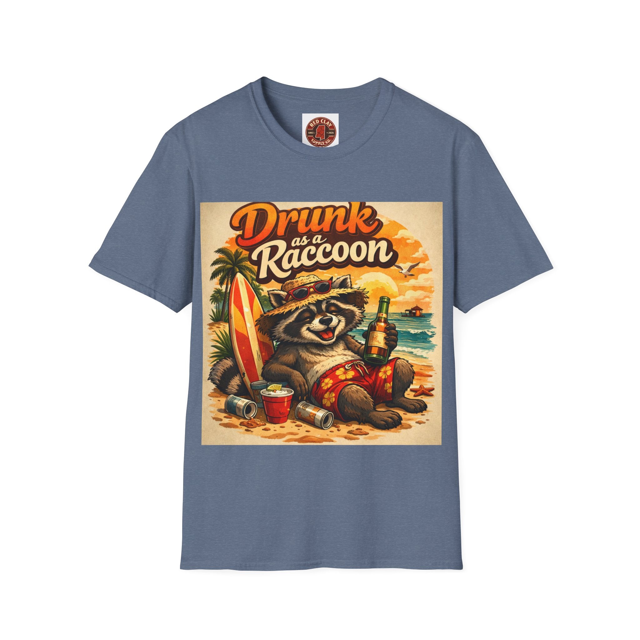 Drunk as a Raccoon Beach T-Shirt — Funny Summer Party Tee