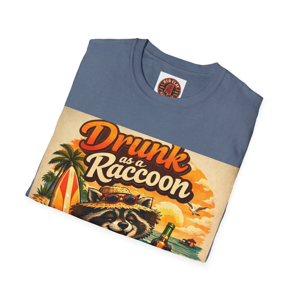 Drunk as a Raccoon Beach T-Shirt — Funny Summer Party Tee