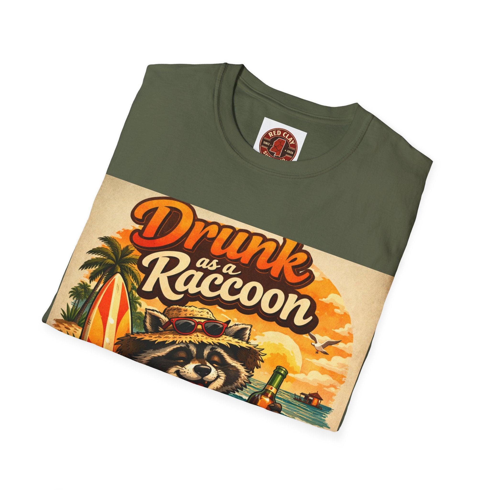 Drunk as a Raccoon Beach T-Shirt — Funny Summer Party Tee