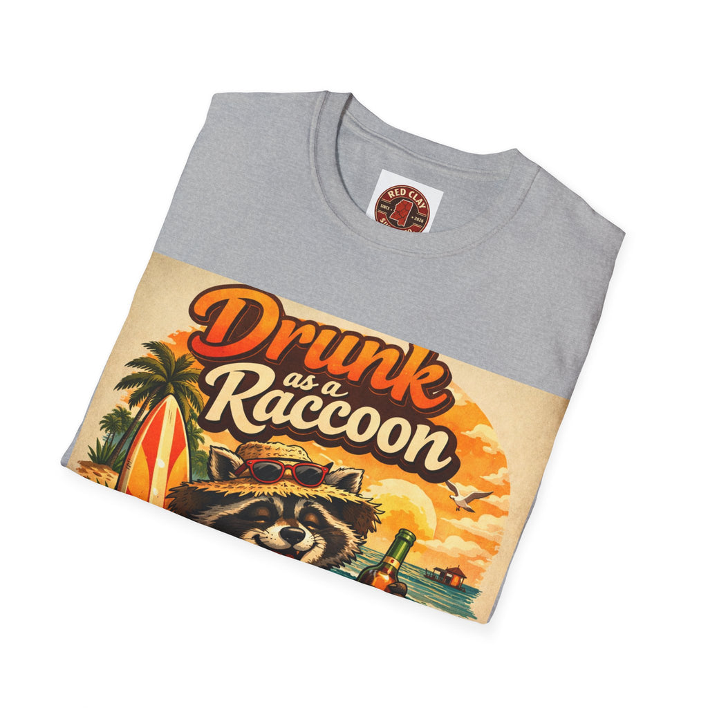 Drunk as a Raccoon Beach T-Shirt — Funny Summer Party Tee