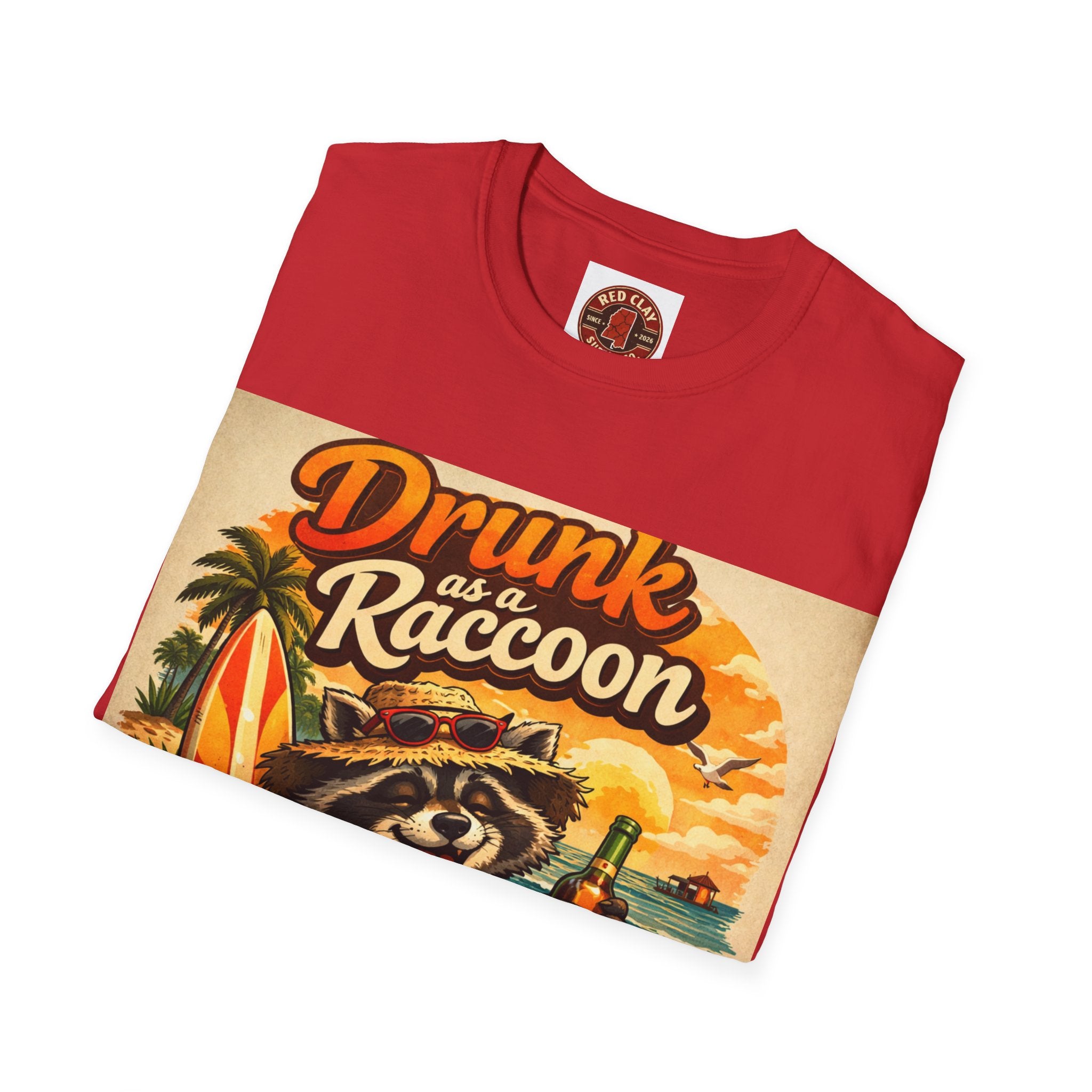 Drunk as a Raccoon Beach T-Shirt — Funny Summer Party Tee