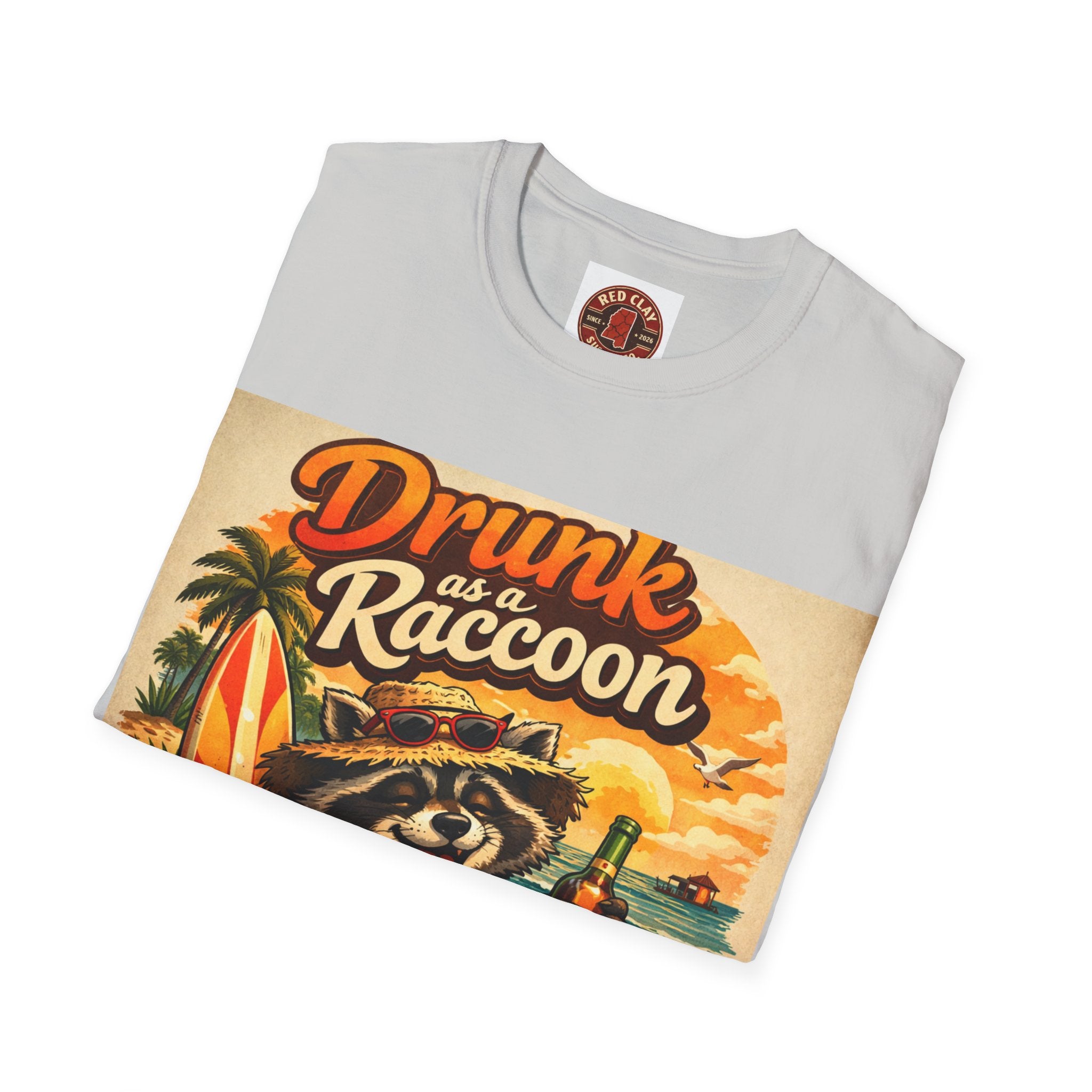 Drunk as a Raccoon Beach T-Shirt — Funny Summer Party Tee