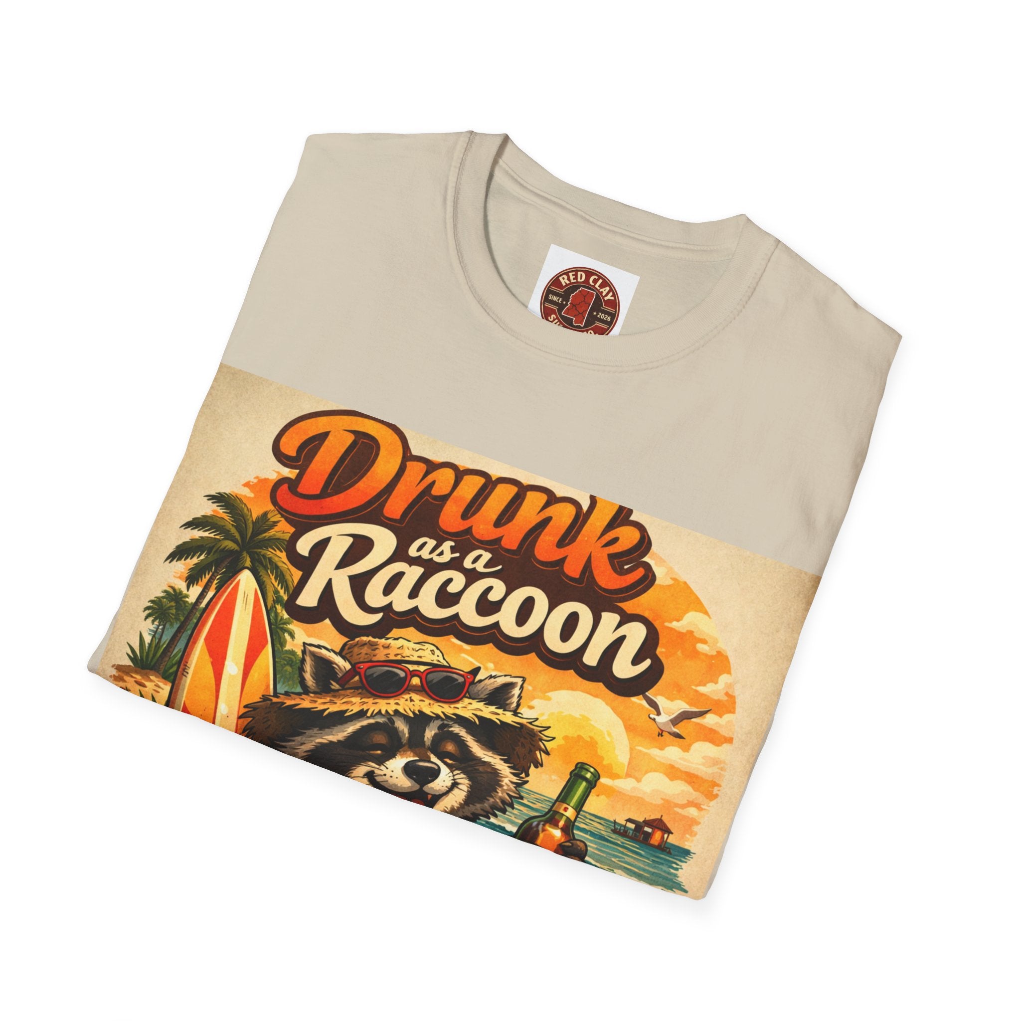 Drunk as a Raccoon Beach T-Shirt — Funny Summer Party Tee