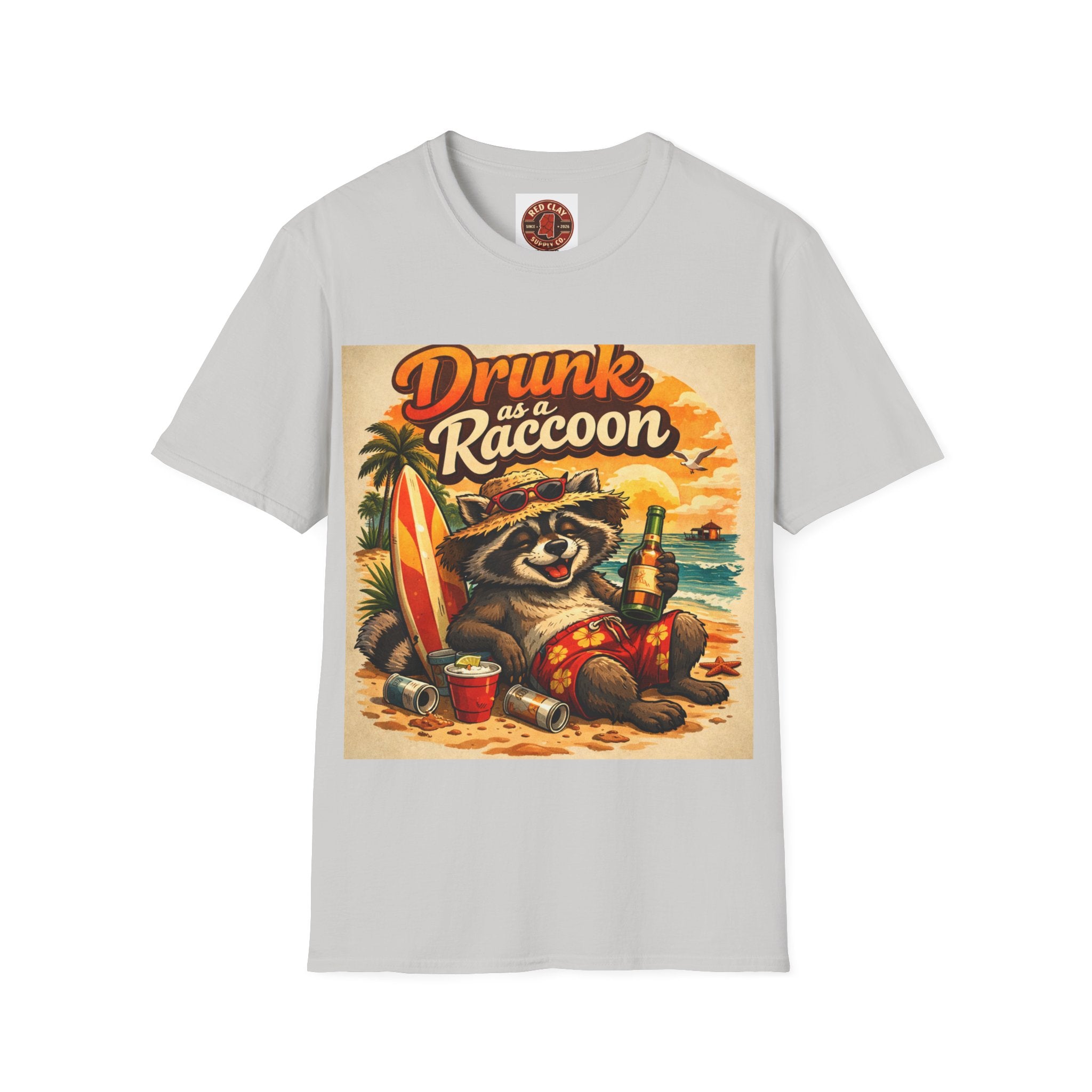 Drunk as a Raccoon Beach T-Shirt — Funny Summer Party Tee