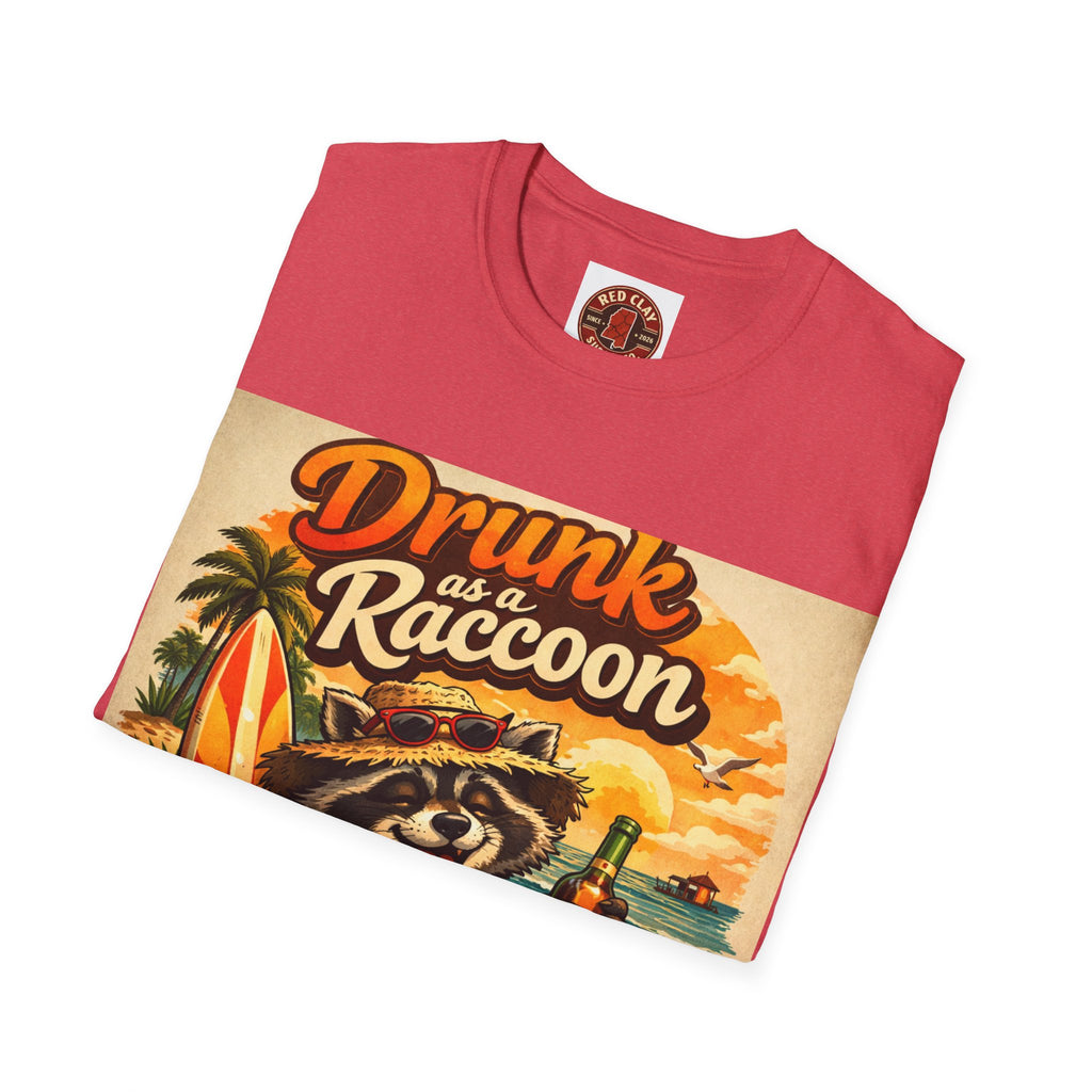 Drunk as a Raccoon Beach T-Shirt — Funny Summer Party Tee